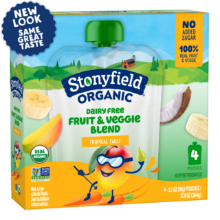 Stonyfield Organic Dairy Free Smoothie Pouches, Tropical Twist, 4 Ct