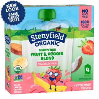 Stonyfield Organic Dairy Free Smoothie Pouches, Strawbanana Smash, 4 Ct