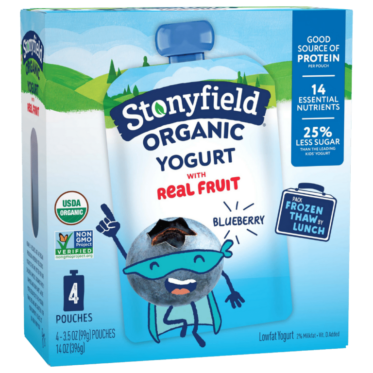 Stonyfield Organic Kids Blueberry Lowfat Yogurt Pouches, 4 Ct - Stonyfield