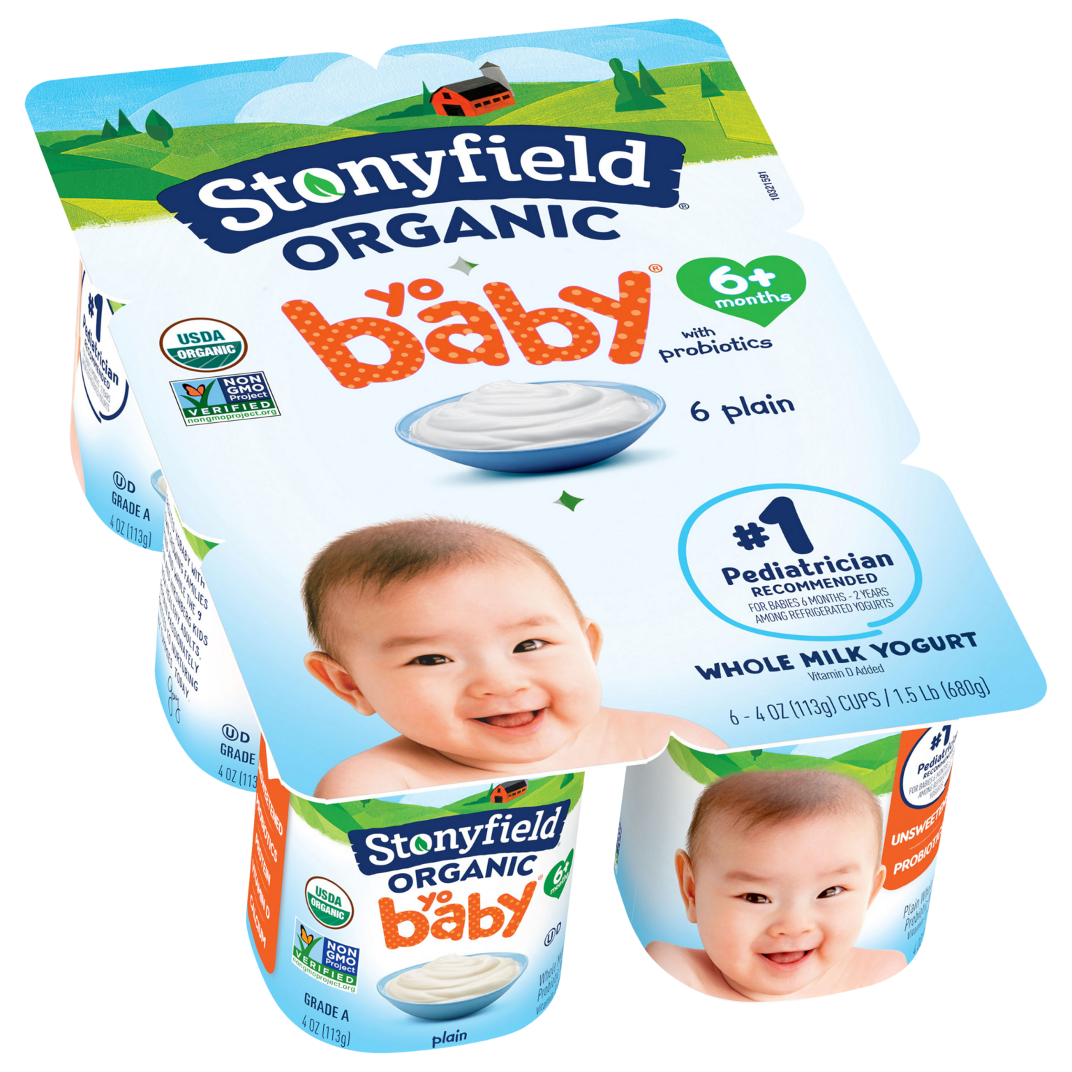 Stonyfield Organic YoBaby Whole Milk Baby Yogurt Cups, Plain, 6 Ct ...