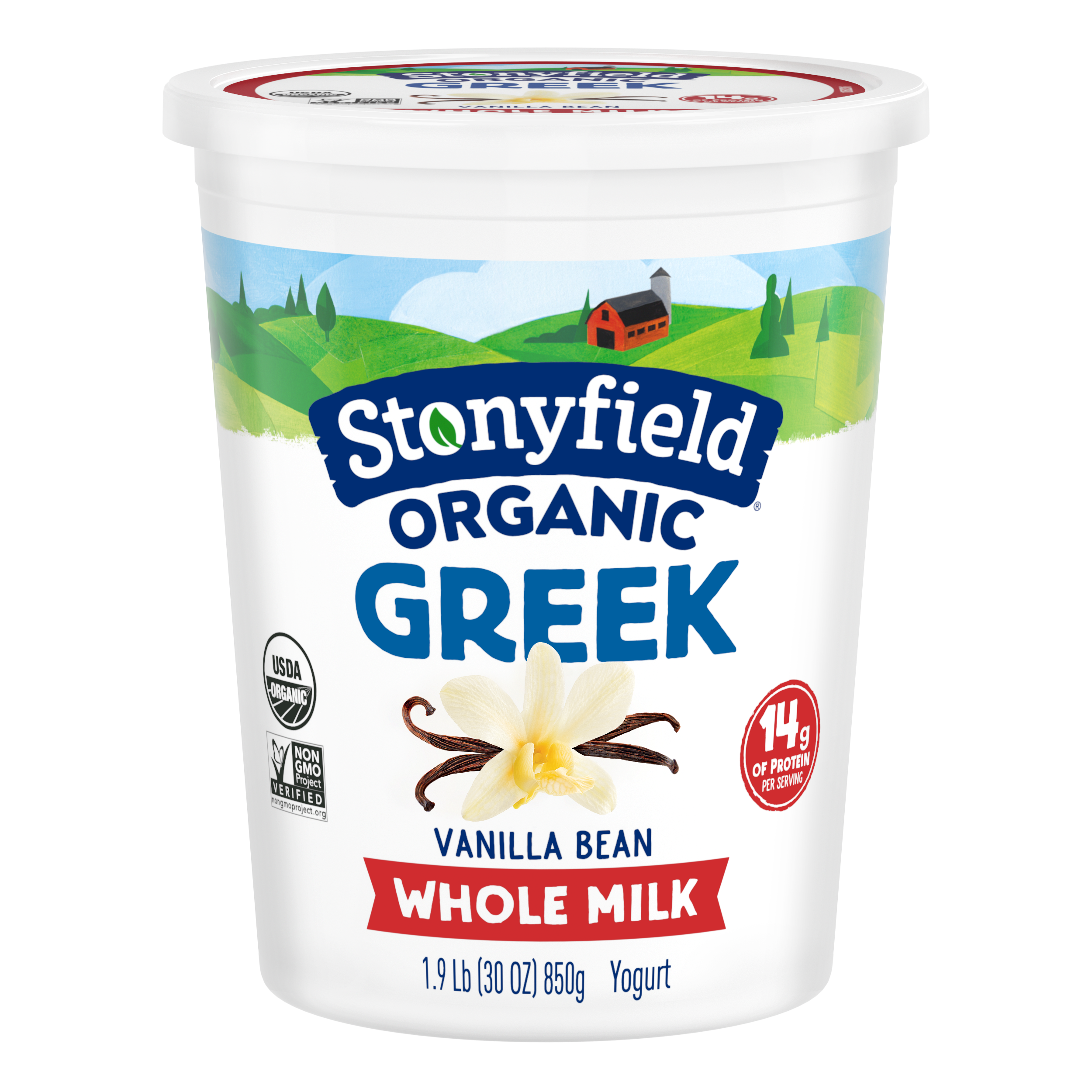 Stonyfield Greek Whole Milk Yogurt, Vanilla Bean, 30oz