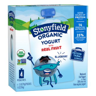 Stonyfield Organic Kids Blueberry Lowfat Yogurt Pouches, 4 Ct