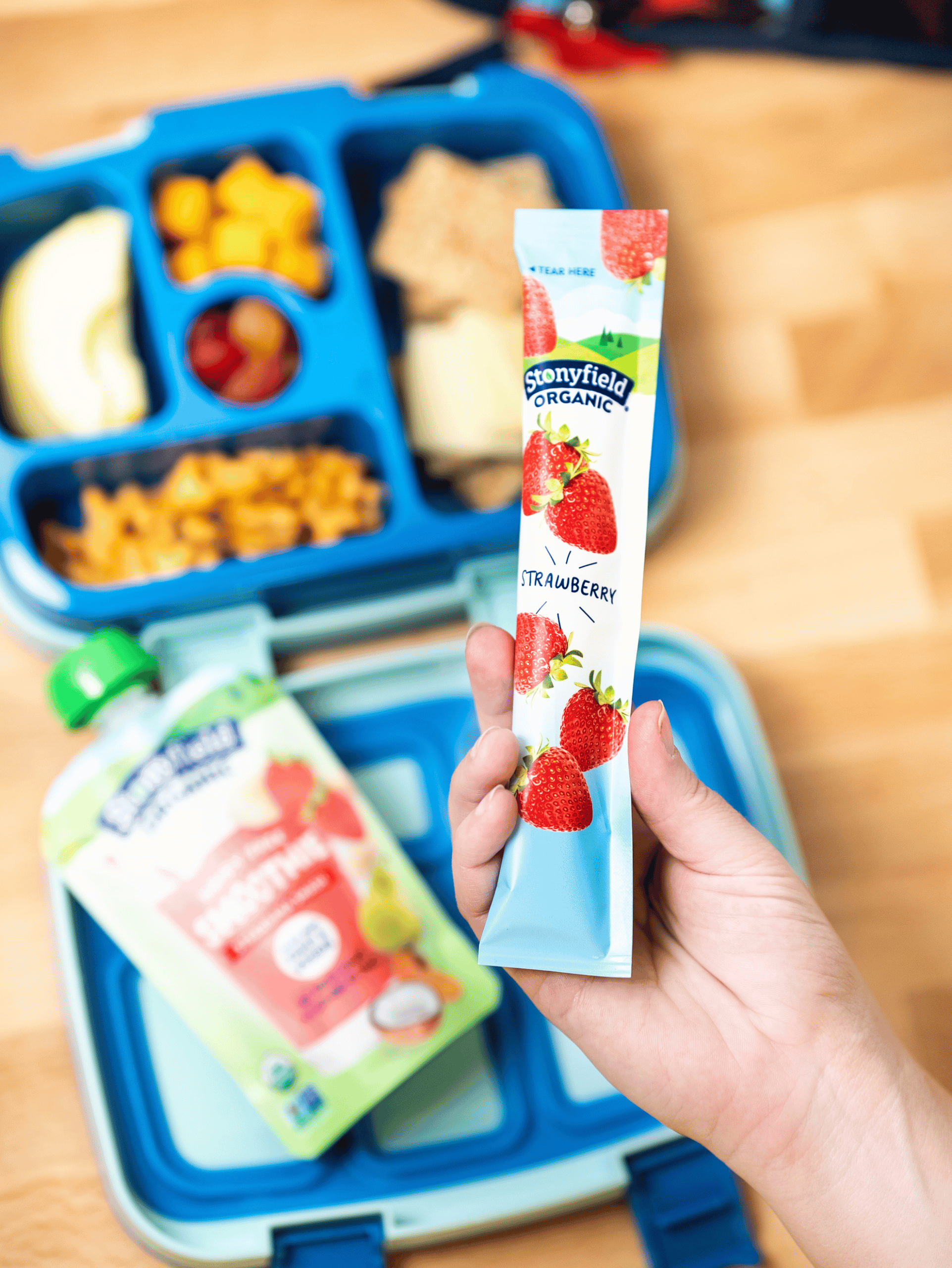 Stonyfield Organic Kids yogurt tubes are an easy lunchbox addition.