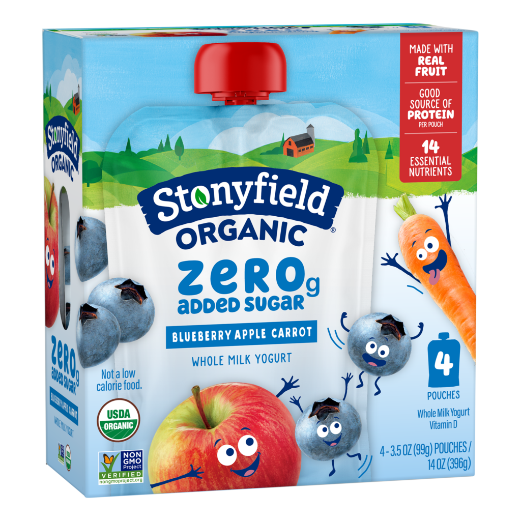 Stonyfield Organic Kids Zero Grams Added Sugar Blueberry Apple Carrot 