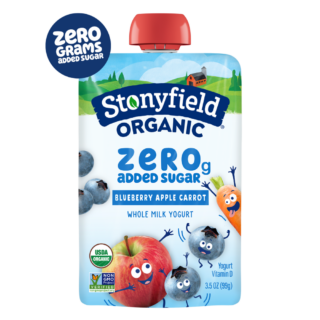 Stonyfield Organic Kids Zero Grams Added Sugar Blueberry Apple Carrot Whole Milk Yogurt Pouch, 3.5 oz.