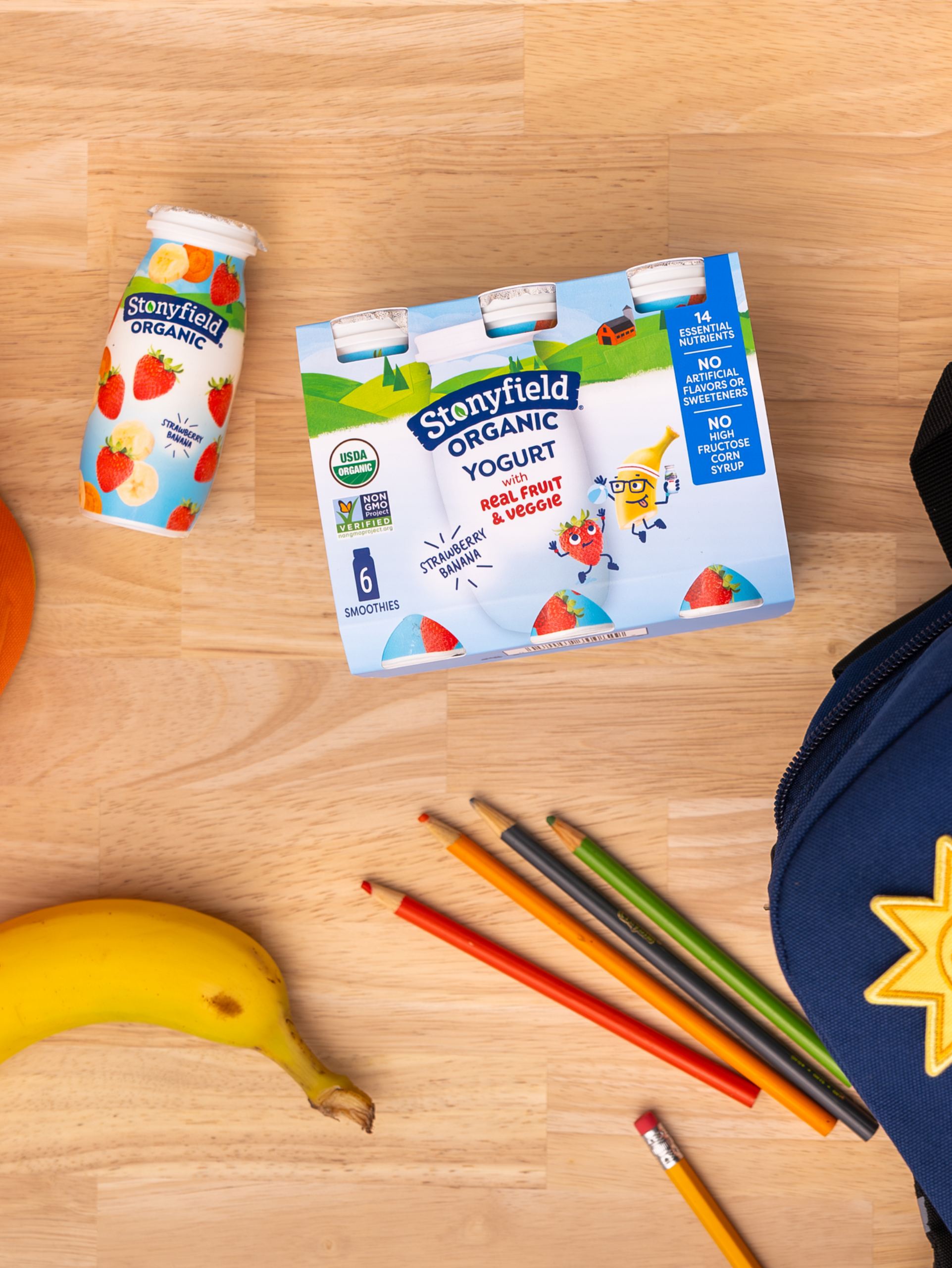 Stonyfield Organic Kids Lowfat Yogurt Smoothies are the perfect handheld snack for busy kids.