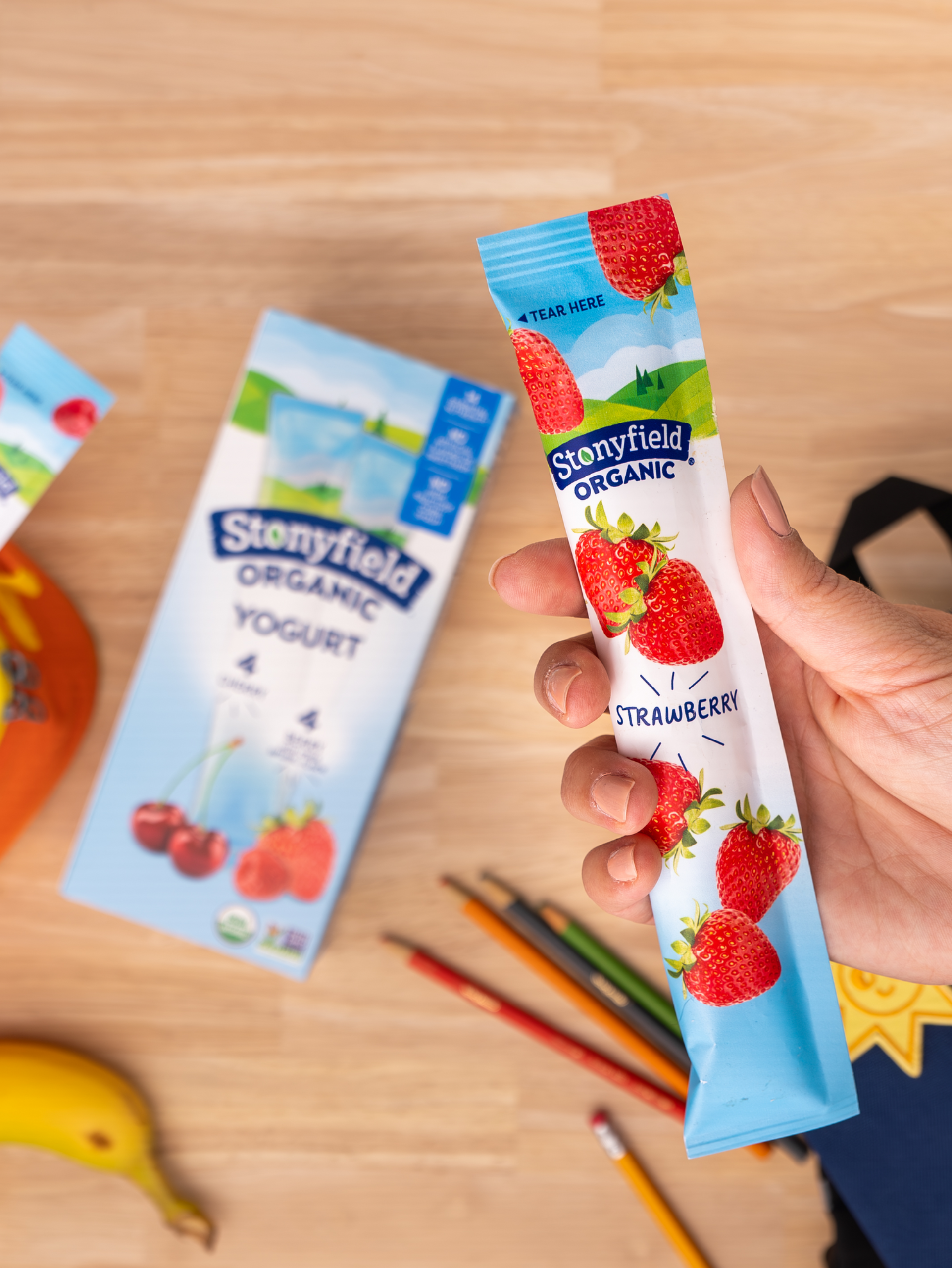 Stonyfield Organic Kids yogurt tubes are an easy lunchbox addition.